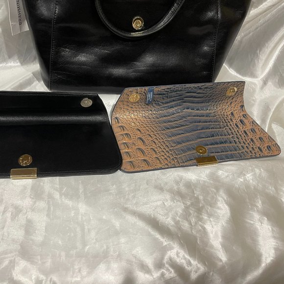 Brahmin ROBIN Leather Satchel Black Topsail Handbag Interchangeable Flaps X 2 - Picture 5 of 12